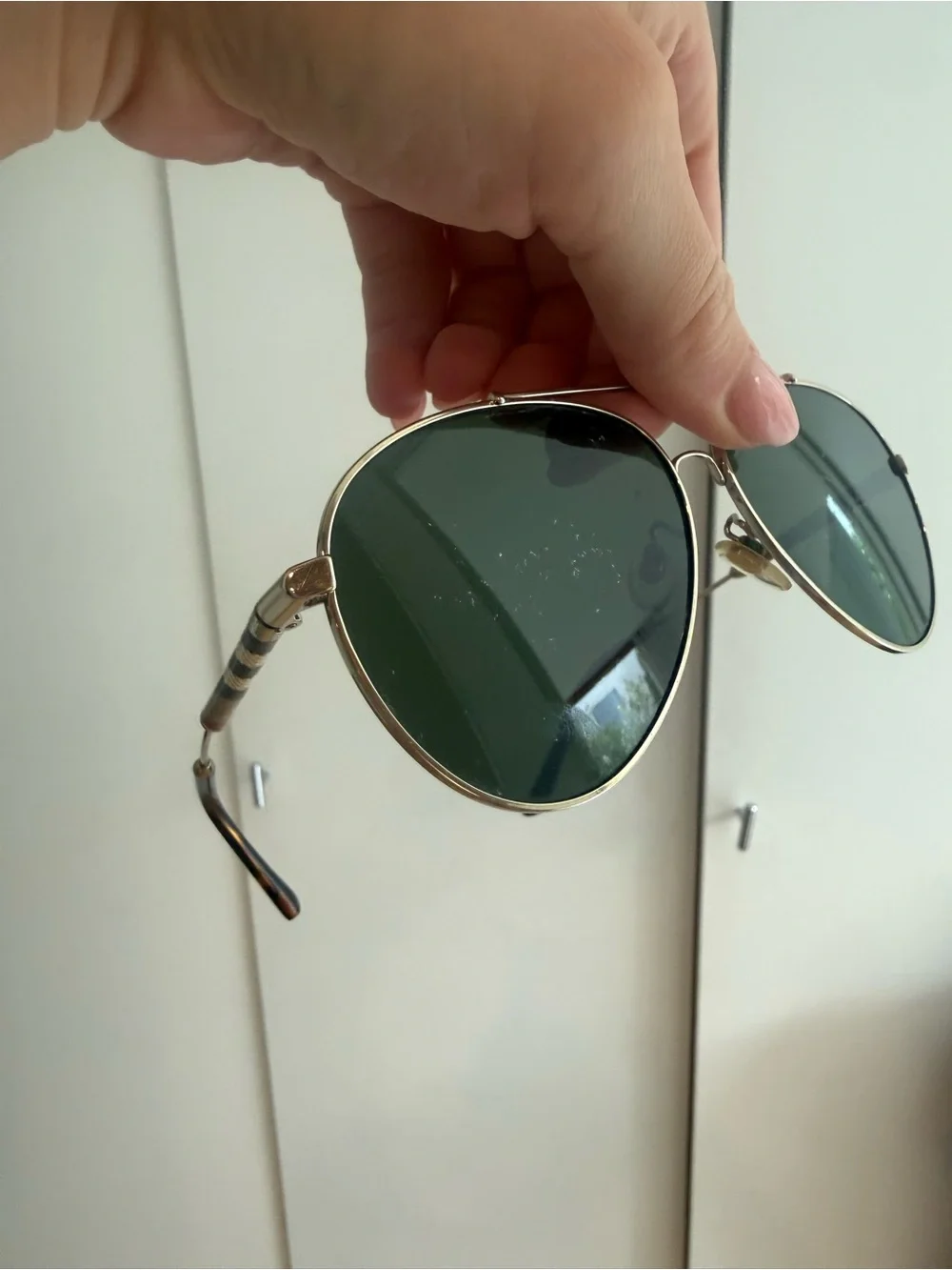 Gold Frame Aviator Sunglasses with Dark Green Lenses